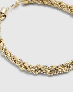 Silver Mixed Metal Twist Rope Collar Necklace