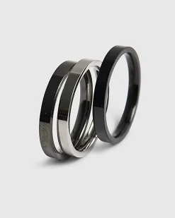 Silver Multi Steel Skinny Pack Of 3 Rings