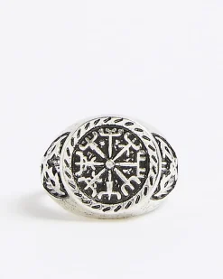 Silver Rhodium Compass Ring