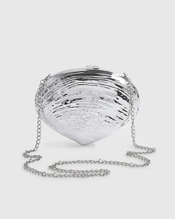 Silver Shell Hard Clutch Bag