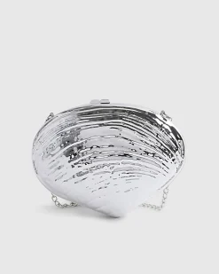 Silver Shell Hard Clutch Bag