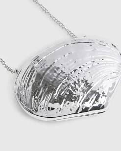 Silver Shell Hard Clutch Bag