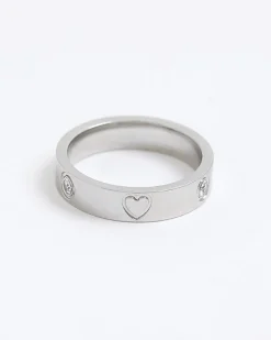 Silver Stainless Steel Diamante Ring