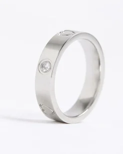 Silver Stainless Steel Diamante Ring