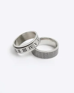 Silver stainless steel pack of 2 rings