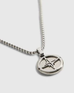 Silver Steel Compass Necklace