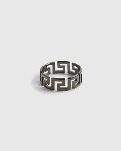 Silver Steel Greek Key Design Ring