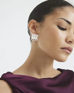 Silver Textured Stud Earrings