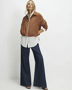Tan Faux Suede Bubble Hem Bomber Jacket