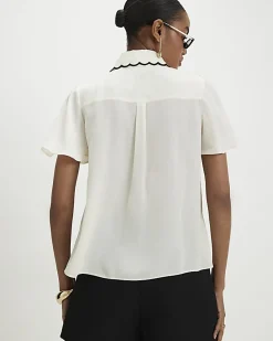 White Angel Sleeve Scallop Blouse
