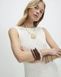 White Asymmetric Knit Midi Dress