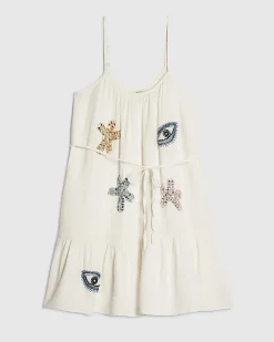 White Bead Embellished Cami Mini Dress