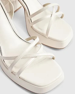 White Block Heel Cross Strap Sandals