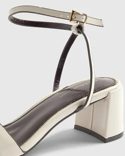 White Branded Block Heel Sandals
