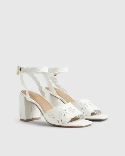 White Broderie Block Heel Sandals