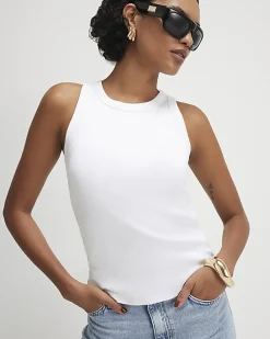 White Built In Bra Vest Top