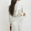 White Cotton Embroidered Palm Print Shorts