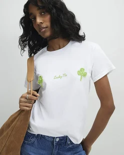 White Crochet Clover Lucky Me T-Shirt