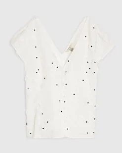 White 3D Floral Detail Short Sleeve Blouse