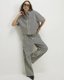 White Denim Striped Boxy Fit Shirt