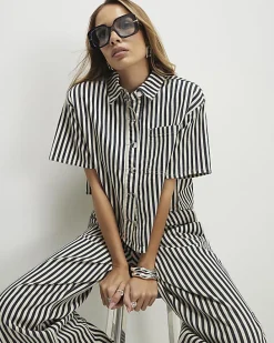 White Denim Striped Boxy Fit Shirt