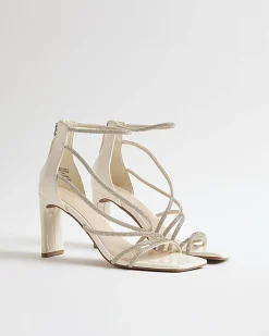 White Diamante Strappy Heeled Sandals