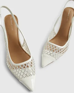 White Diamante Vinyl Slingback Court Heels