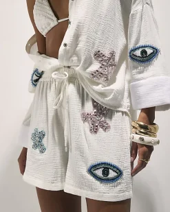 White Embellished Beach Shorts