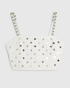 White Embellished Crop Top