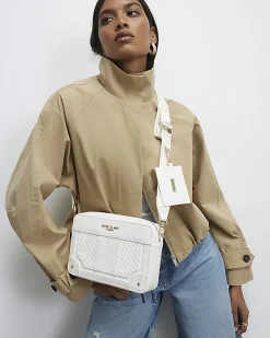 White Embossed Paneled Crossbody Bag