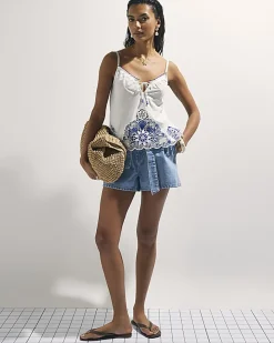 White Embroidered Cami Top