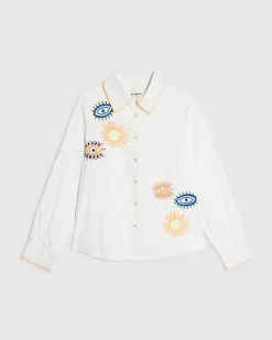 White Embroidered Graphic Shirt