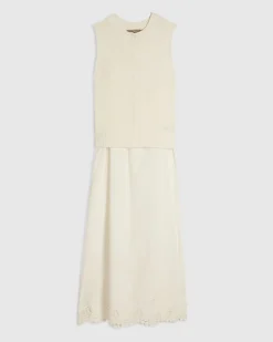White Embroidered Hem Knitted Hybrid Dress
