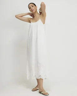 White Embroidered Hem Knitted Hybrid Dress