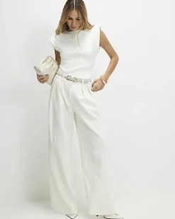 White Fitted Knit Sleeveless Top