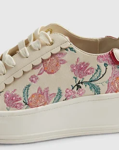 White Floral Print Platform Trainers