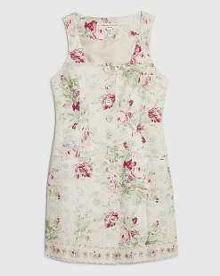 White Floral Square Neck Cotton Mini Dress