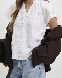 White Frill Detail Short Sleeve Blouse