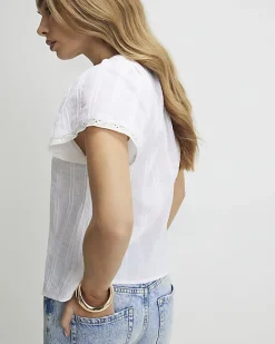 White Frill Detail Short Sleeve Blouse