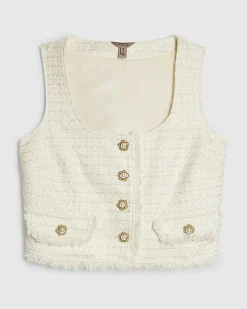 White Fringe Hem Boucle Waistcoat