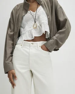 White High Waisted Relaxed Straight Jeans