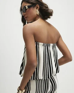 White Jersey Striped Bubble Hem Bandeau Top