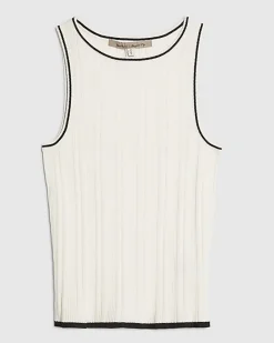 White Knit Ribbed Tipped Vest Top