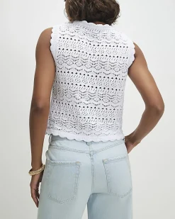 White Knit Scallop Trim Top