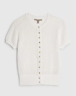 White Knitted Button Through T-Shirt