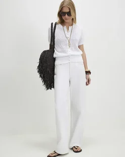 White Knitted Button Through T-Shirt