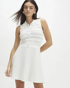 White Knitted Daisy Skater Dress