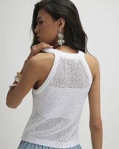 White Knitted Pointelle Sequin Vest Top