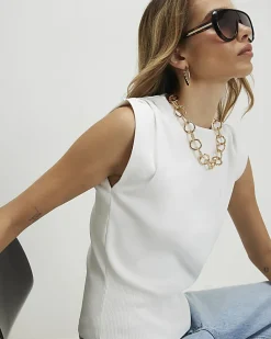 White Knitted Sleeveless Top