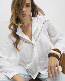 White Lace Button Through Blouse